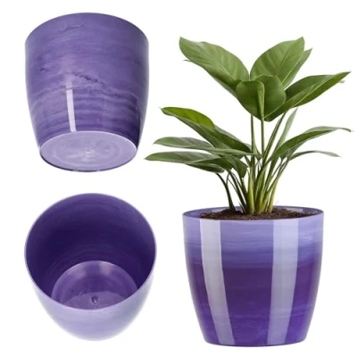 Afbeelding van KADAX Bloempot, plantenbak, ronde bloempot van kunststof, pot voor cactussen, varens, glanzende sierpot balkon, appartement en terras, diameter 12 cm, violet