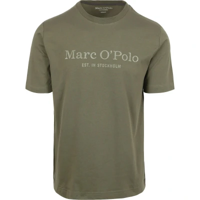 Afbeelding van Marc O&#039;Polo Short Sleeve CREW NECK Inside Chest Tshirt print, Heren, Maat: Medium, Oak ash