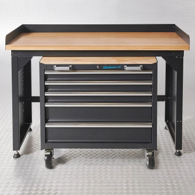Afbeelding van Datona Werkbank PRO Bamboe Werkblad Gereedschapswagen 150 Cm Zwart (150 x 65 103 106 cm)