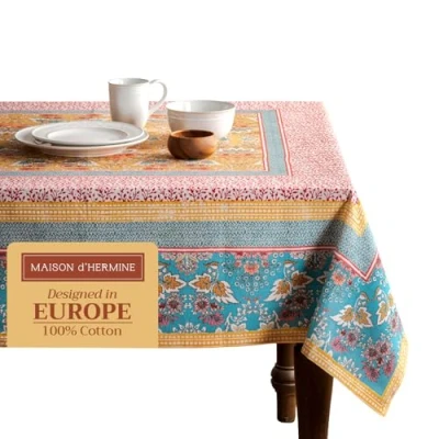 Afbeelding van Maison d &#039;Hermine Marquise 100% katoen tafelkleed voor de keuken Diner Tafelblad Decoratiefeesten Bruiloften lente/zomer (rechthoek, 140 cm x 180 cm) Moederdag