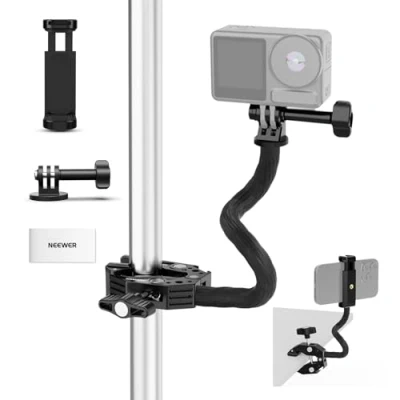 Afbeelding van Neewer actiecamera bevestigingsset met superklem, zachte buis, adapter, verstelbare telefoonhouder voor platte/ronde oppervlakken, compatibel GoPro Insta360 DJI actiecamera, smartphone