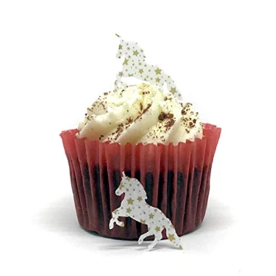 Afbeelding van 50 voorgesneden eetbare wafer papier gouden ster patroon mini eenhoorns Cake Toppers perfect voor Cupcakes of tafeldecoraties
