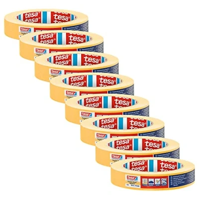 Afbeelding van tesa Precisieklep, 4344, standaard, verpakking van 8 stuks, professionele schilderskap, met dunne papierdrager, voor nauwkeurig afplakken en afdekken, oranje, elk 50 m x 19 mm