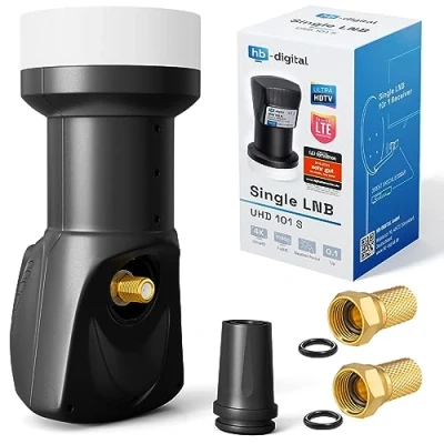 Afbeelding van hb Digital Single LNB (test zeer goed *) LNC hoofd 1 deelnemer Direkt LTE Protected Satelliet Full HD TV 3D 4K UHD contacten verguld weerbestendig zwart + 2x F stekker