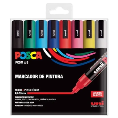 Afbeelding van Set Viltstiften Uni Ball POSCA Basic PC 5M Multicolour 8 Onderdelen (8 Stuks)
