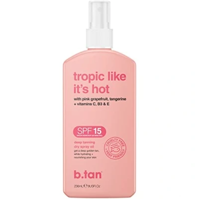 Afbeelding van b.tan Tropic Like It&#039;s Hot Dry Spray Oil Sunscreen SPF 15 (U) 236 ml