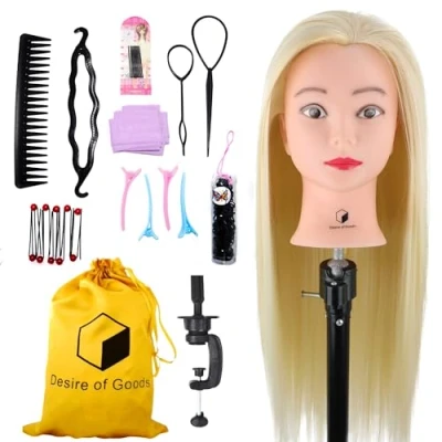 Afbeelding van Desire of Goods Oefenhoofd Kappershoofd Witblond Tafelklem &amp; Styling Accessoires Kappop Kaphoofd 70 cm