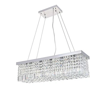 Afbeelding van A1A9 Moderne kristallen kroonluchter, heldere K9 druppeltjes plafondlamp rechthoekige chroom hanglamp voor eetkamer woonkamer foyer salon keuken
