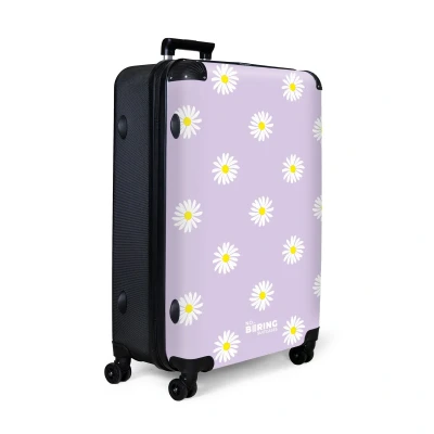 Afbeelding van NoBoringSuitcases.com® Koffer groot Reiskoffer lichtgewicht Pastel paars met madeliefjes Rolkoffer 4 wielen Grote trolley XL 98 liter bagage