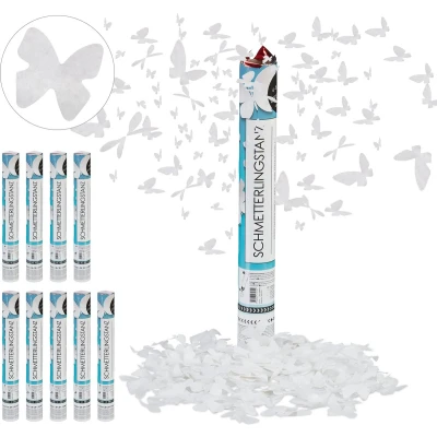 Afbeelding van Relaxdays 10x confetti kanon groot party popper bruiloft 40 cm vlinder wit
