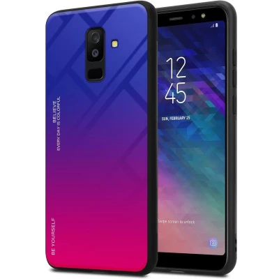 Afbeelding van Cadorabo Hoesje geschikt voor Samsung Galaxy A6 PLUS 2018 in PAARS ROOD Tweekleurige beschermhoes TPU silicone Case