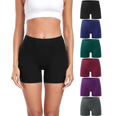 Afbeelding van wirarpa Boxershorts voor dames, modal, boyshort, ultrazachte damesboxers, ondergoed, onderjurk, rok, 6 stuks, Zwart/Grijs/Blauw/Paars/Rood/Groen, M