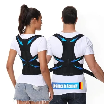 Afbeelding van DONNER KRAFT Houdingcorrectie voor dames en heren: Back Postuur, corrector, houdingscorrectie, riem heren dames, verstelbare ademende houdingstrainer + e book gids (M)