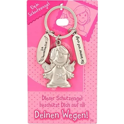 Afbeelding van Depesche 7518 002 Beschermengel sleutelhanger van metaal, geluksbrenger met engel, sleutelring en liefdevolle boodschap, om cadeau te geven aan familieleden, vrienden kennissen