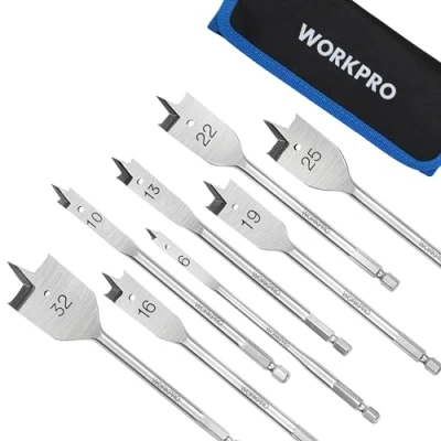 Afbeelding van WORKPRO 8 delige spade boor set, koolstofstaal zware Platte houten 1/4 &quot;Quick Change Hex Shank Houtbewerking Boren Bits Blades Kit