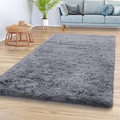 Afbeelding van Vloerkleed Woonkamer Hoogpolig Langpolig Zacht Soft Modern Eenkleurig Design, Kleur: Grijs, Maat:120x170 cm