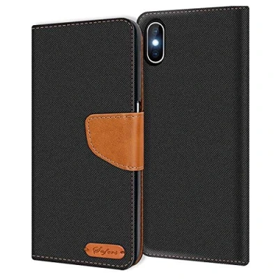 Afbeelding van Verco Hoesje voor iPhone XS Book Case, X Wallet Flip Case compatibel met Apple X/XS Telefoonhoes Kaarthouders slots, Zwart