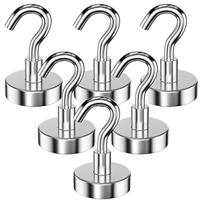 Afbeelding van Gvolatee 6 stuks 25 mm magnetische haken aantrekkingskracht 22 kg, magneet, afneembare sterke haken, neodymium ronde magneethaken voor keuken, koelkasten, plafond, medium