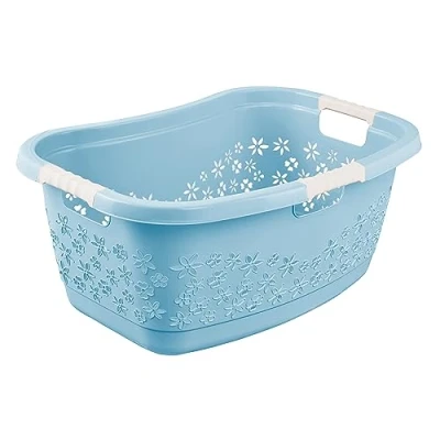 Afbeelding van keeeper Ergonomische wasmand met luchtdoorlatend decor, anti slip softgrepen, 50 l, kleur Lasse, Nordic Blue
