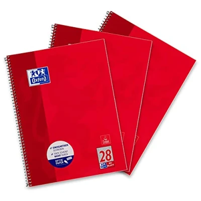 Afbeelding van Oxford Collegeblok A4 geruit, 80 vellen, geperforeerd, rood, 3 stuks