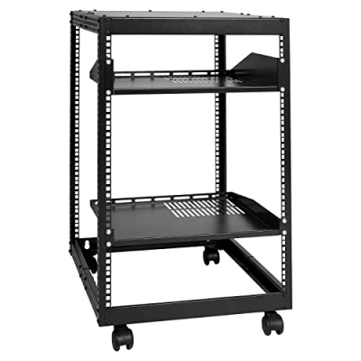 Afbeelding van VEVOR 15U Open Frame Server Rack, 15&quot; 40&quot; Verstelbare Diepte, Vrijstaand of Wandmontage Netwerk 4 Post AV rack met wielen, Houdt Al Uw Netwerken IT apparatuur Gear Router Modem