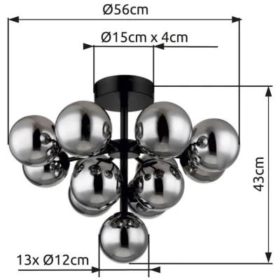 Afbeelding van Globo Zwarte plafondlamp Grappy 13 lichts 56143 13D