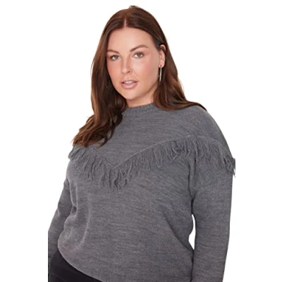 Afbeelding van Trendyol Dames ronde hals effen normale plus size trui sweatshirt, Antraciet, 3XL, 3XL