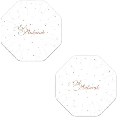Afbeelding van Bord Eid Mubarak Achthoek Rose Goud 18 cm 8 stuks