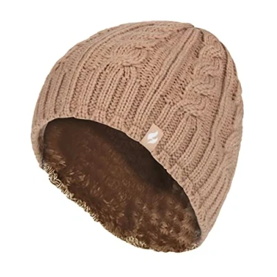 Afbeelding van HEAT HOLDERS Womens Thermische Fleece Gevoerde Kabel Gebreide Winter Beanie Hoed 3.4 tog, Zand, One size