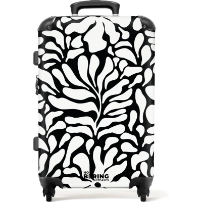 Afbeelding van NoBoringSuitcases.com® Koffer groot Rolkoffer lichtgewicht Zwart met witte bloemen Reiskoffer 4 wielen Grote trolley XL 20 kg bagage