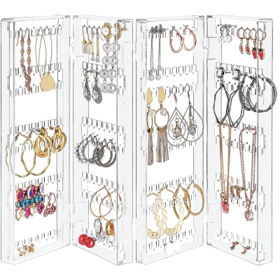 Afbeelding van Kurtzy Opvouwbaar Acryl Sieraden Organizer 5 Laags en 4 Panelen met Opslag voor Oorbellen, Armbanden &amp; Kettingen Slaat 128 Paar Oorbellen op Doorzichtig Transparant Display