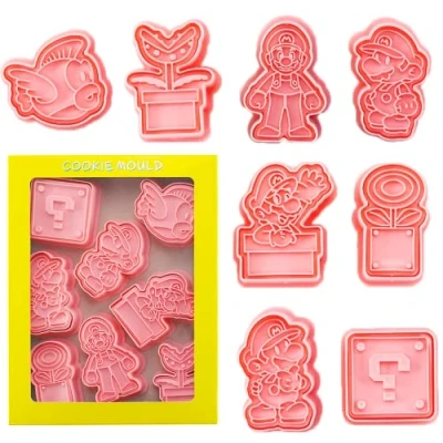 Afbeelding van Wayxmax 8 stuks koekjessnijders voor kinderen, cartoon motief, koekjesvorm, fondant, uitsteekvormen kinderfeestjes