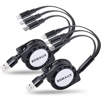 Afbeelding van Multi Charger Kabel 1M/3A/2Pack, SDBAUX Universele Lading 3 in 1 Intrekbare USB Snel Oplaadkabel Lood met iP Micro Type C Port, voor Samsung Galaxy S22 S20 S10 S9, Sony, Moto, LG, Huawei, Xiaomi