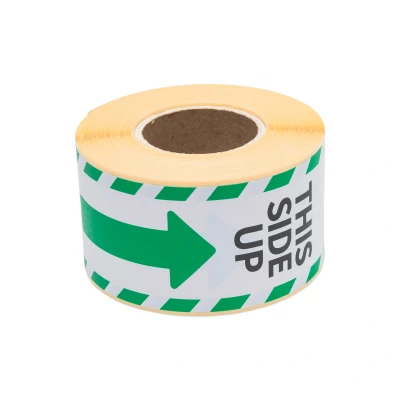 Afbeelding van Waarschuwingsetiket Rillprint this side up 46x125mm wit groen