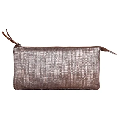 Afbeelding van Clairefontaine Kleo Pathra 410050C etui, 2 vakken, echt lamsleer, 22 x 11 cm, zilverkleurig