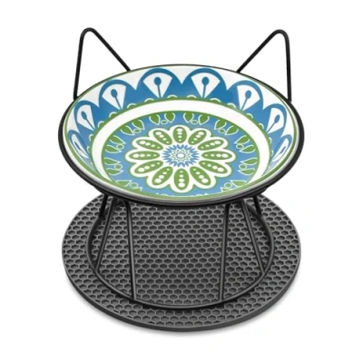 Afbeelding van Avmvnvc Verhoogde kattenbak, bak voor katten en honden, keramische kattenbak met metalen standaard antislip matten, kommen kleine kittens
