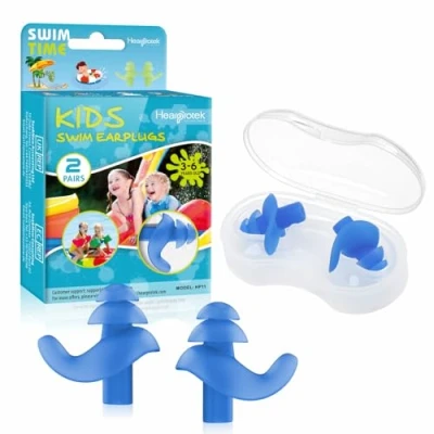 Afbeelding van Hearprotek Zwemoordoppen voor kinderen, 2 paar waterdichte, herbruikbare siliconen oordopjes zwemmers, douchen, surfen en andere watersporten (blauw)