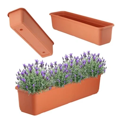 Afbeelding van KADAX Bloembak 60 cm, terracotta, balkonbak van hoogwaardige kunststof, plantenbak voor binnen en buiten, bloempot balkon, terras vensterbank