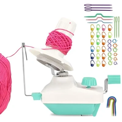 Afbeelding van BAIFULAI wollen wikkelaar, blauwe garen bal wol breiweefstoel, handbediend Swift garen, wikkelmachines met breistekenmarkers, plastic naalden (blauw)