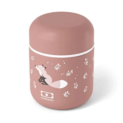 Afbeelding van MONBENTO Kleine Geïsoleerde lunchbox MB Capsule Fox Lekvrij lunchtrommeltje dat uw lunch tot 5u Warm of Koud houdt Ideaal voor Werk/School Vossenpatroon Roze Kaneel