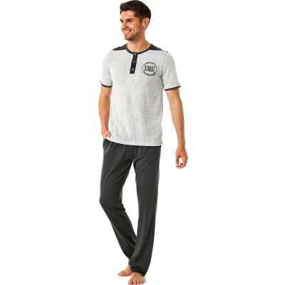 Afbeelding van Feyza Heren Pyjama Set, Korte Mouwen, Rookgrijs M