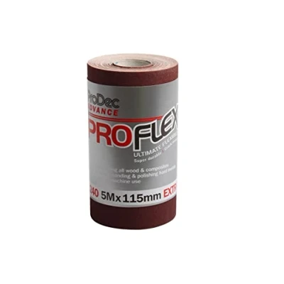 Afbeelding van ProDec Advance 5 m rol 240 grit extra fijne kwaliteit ProFlex Ultra Flexibel Crack Resistant Aluminium Oxide Schuurpapier voor het schuren van hout, verf, gips, vulmiddel, metaal en meer, 115 mm breed