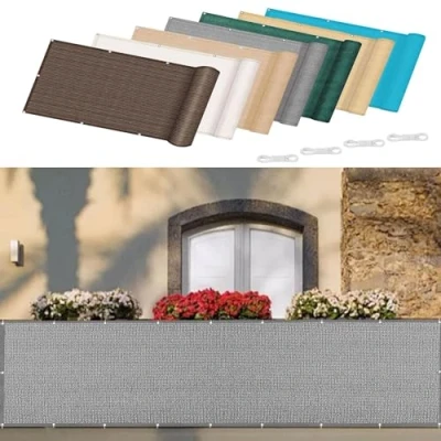 Afbeelding van Balkonscherm, Inkijkbescherming 70 x 300 cm Wind en Uv Bescherming Weerbestendig Privacy Balkon Scherm met Kabelbinders Koord Voor Tuinhek Terra, Grijs