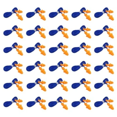 Afbeelding van FUIPVGI 30 paar oordopjes met snoer, herbruikbare siliconen oordopjes, slaapruisonderdrukking, voor ruisonderdrukking en gehoorbescherming (oranje)