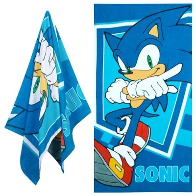 Afbeelding van SONIC THE HEDGEHOG Strandlaken voor kinderen, 100% katoen, sneldrogende badhanddoek, 70 x 140 cm, Holiday Essentials