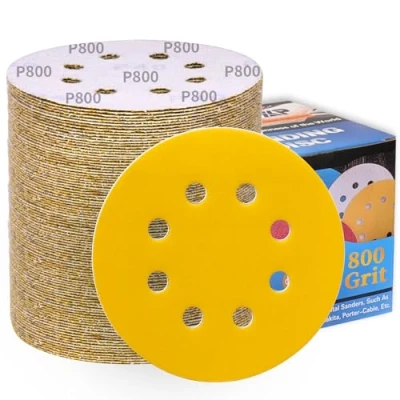 Afbeelding van ALPXUXP schuurschijven 125mm 100stuks korrel 800 klittenband schuurpapier rond 8 gaten goudgeel schuurpads voor excentrische schuurmachine professioneel polijsten van metaal hout en andere materialen