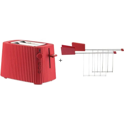 Afbeelding van Alessi Broodrooster Plissé + Tostiklemmen Rood Michele de Lucchi