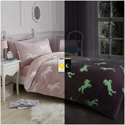Afbeelding van GC GAVENO CAVAILIA Fleece beddengoedset met lichtgevende eenhoorn dekbedovertrek voor eenpersoonsbed, warm en pluizig thermisch dekbedovertrek, meerkleurig