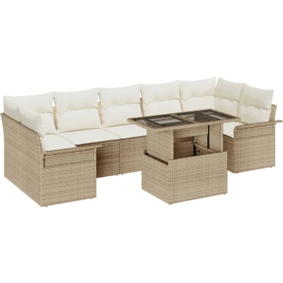 Afbeelding van vidaXL 8 delige Tuin Sofa Set met Kussens Beige Poly Rattan