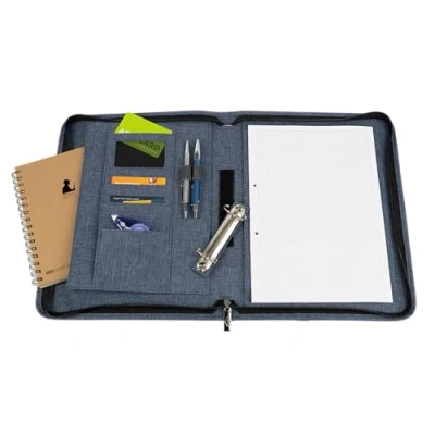 Afbeelding van WEDO® Ringmap A4 denim 2 ringen, met ritssluiting, kleur blauw, 3 kaartsleuven, pennensleuven elastiek, uitneembare ringband, groot opklapbaar vak voor notitieboeken